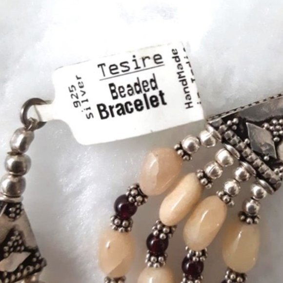 Bracelet Natural (br6) Gemstones Cream Aventurine Garnet 925 Silver 4-strand - Picture 9 of 10